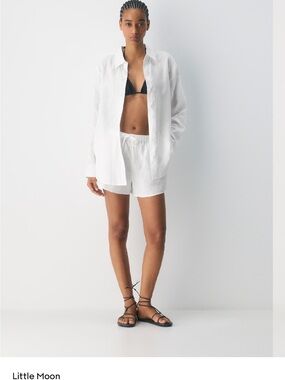 Aritzia White Linen Relaxed Drawstring Shorts